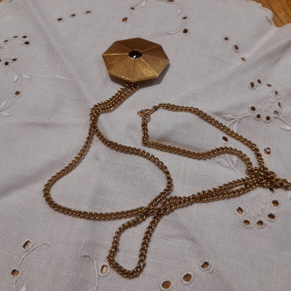 Vintage Avon Art Deco Necklace Pendant Brooch Gold Tone Octagonal Retro Jewelry - Picture 7 of 16